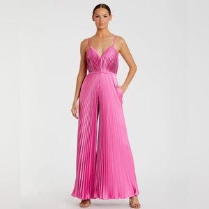 Ieena Mac Duggal Pink Pleated Satin Wide Leg Jumpsuit Size 12 $398 26319